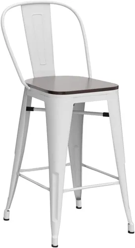 Vista 4 de Aklaus Juego de 4 taburetes de bar giratorios de metal, taburetes de barra con respaldo giratorio, asiento de madera, taburetes de bar de 30 Crema