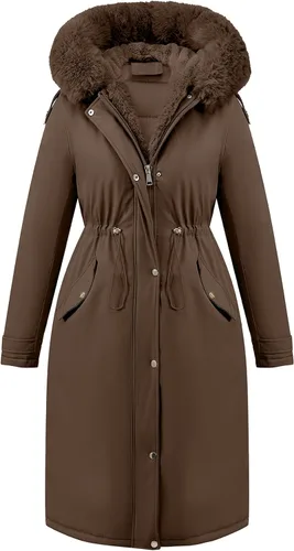 Vista 12 de RISISSIDA Women Winter Puffer Coat,Long Parka,Fur Trim Hood Beige
