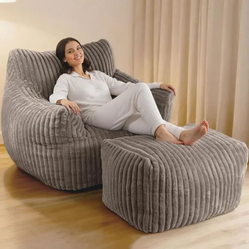 Vista 11 de Puf gigante de felpa de gran tamaño con reposabrazos Beige