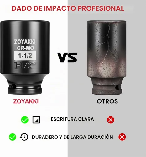 Vista 6 de 1/2" Drive 1-1/2" Deep 6 Pt CR-MO SAE Socket de impacto para tuercas de eje