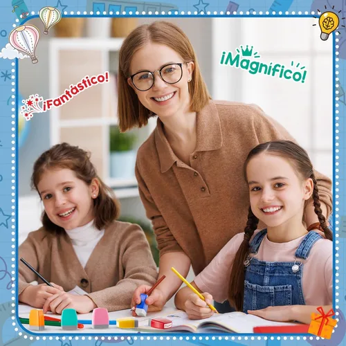 Vista 4 de Qilery 8 sellos para profesores, regalos de calificación en español, de goma, autoentintado, motivación para la escuela, sello