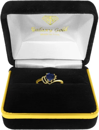 Vista 8 de Galaxy Gold GG Anillo de oro de 14 quilates con diamantes auténticos y zafiro natural en forma de corazón