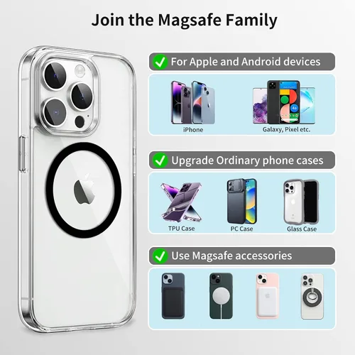 Vista 5 de Jeluse Paquete de 6 anillos universales de metal compatibles con Magsafe Sticker/iPhone/Samsung/Android todos los teléfonos celulares, anillo
