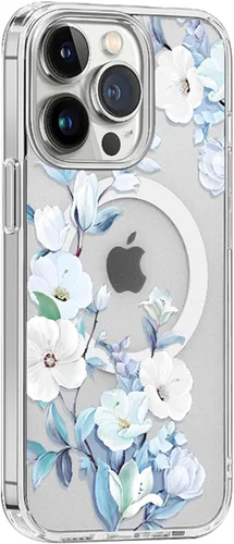 Vista 16 de Funda magnética transparente para iPhone 13 [compatible con cargador MagSafe] Gardenia patrón de estampado floral delgado antiarañazos para mujeres