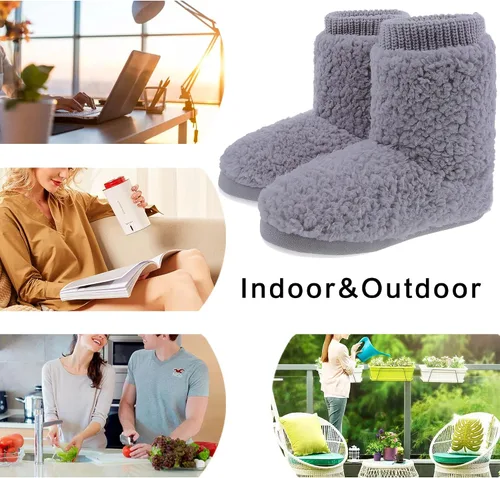 Vista 6 de Pantuflas cómodas y cálidas de forro polar sintético para mujer, con forro de felpa, suela antideslizante para interiores y exteriores