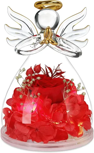 Vista 13 de Flores preservadas para entrega, regalos de cumpleaños para mujeres, mamá, abuela Christmas Rose Gifts for Women Mom Her,Glass Angel Figurines