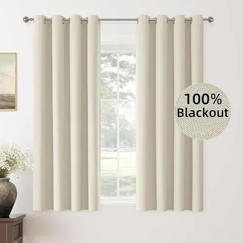 Vista 74 de ChrisDowa Cortinas 100% Opacas de Abedul Sólido de 45 Pulgadas de Largo, 2 Paneles para Dormitorio y Sala de Estar, Estilo Granja Oscurecedoras