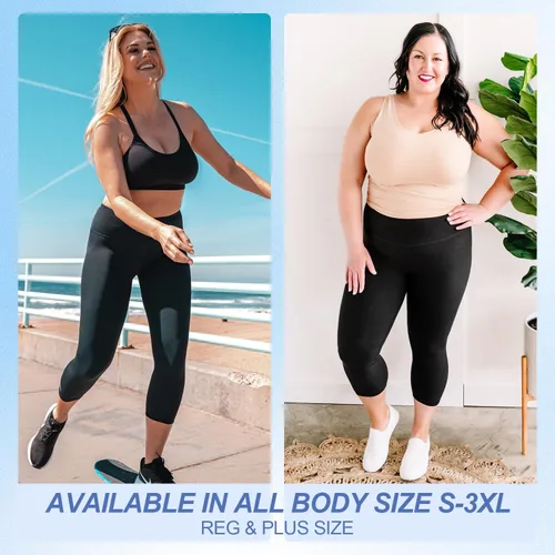 Vista 3 de we fleece Paquete de 3 leggings capri para mujer, no se transparentan, cintura alta, pantalones capri suaves con control de abdomen para yoga
