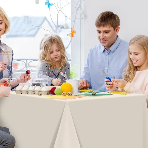 Vista 6 de 3 manteles color beige para mesas rectangulares, mantel desechable de plástico marfil, mantel impermeable color crema para cumpleaños, bodas