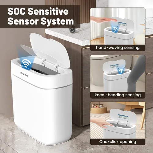 Vista 3 de MOPALL Cubo de Basura Automático con Sensor de Movimiento para Baño con Tapa, Cubo de Basura sin Contacto de 3.5 Galones, Cubo de Basura Inteligente