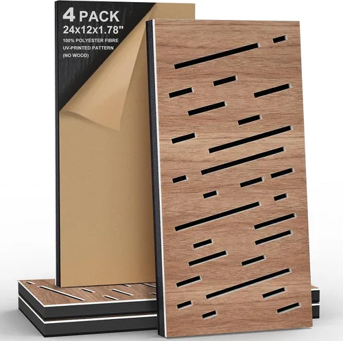 Vista 9 de Paquete de 4 paneles acústicos de pared, paneles autoadhesivos de espuma insonorizada para pared, aislamiento acústico decorativo de fibra