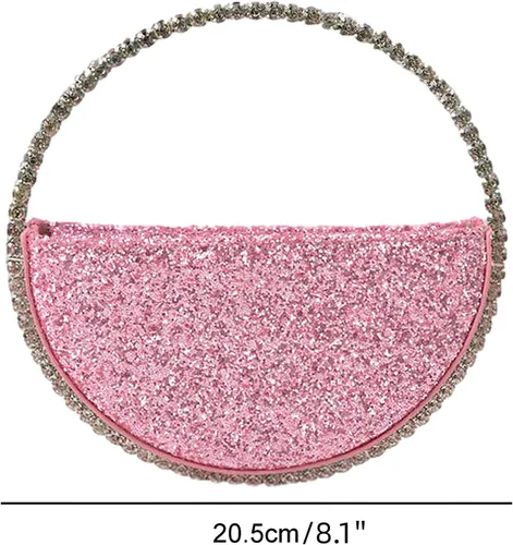 Vista 2 de Mini corazón forma redonda Rhinestone embrague bolso bolso marco diamante brillo lentejuelas brillantes bolso de noche boda fiesta