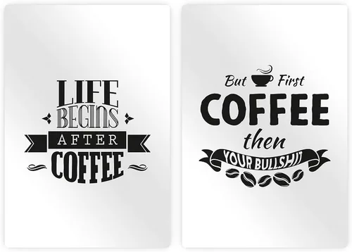 Vista 2 de HB Art Design Life Begins After Coffee and But First Coffee - Juego de 2 paneles de impresión de metal, arte de pared, decoración de cafetería