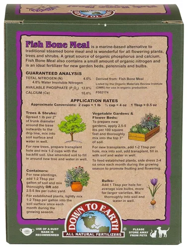 Vista 2 de Down To Earth All Natural Fertilizers Harina orgánica de huesos de pescado - Alimento vegetal con alto contenido de fósforo para brotes, bulbos