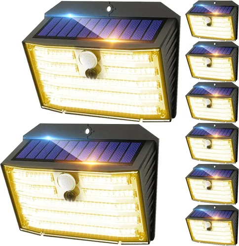 Vista 15 de CLAONER Luces solares para exteriores [126 LED], luces inalámbricas con sensor de movimiento, luces de seguridad impermeables IP65, 3 modos, ángulo