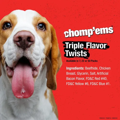 Vista 5 de Palitos giratorios de cuero crudo de triple sabor – Masticables para perros de piel de res, 50