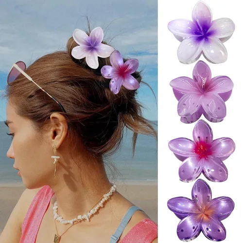 Vista 15 de GQLV Pinzas de garra para el cabello con flores - 4 piezas para cabello grueso, fuerte agarre antideslizante, hawaianas, pinzas grandes y bonitas