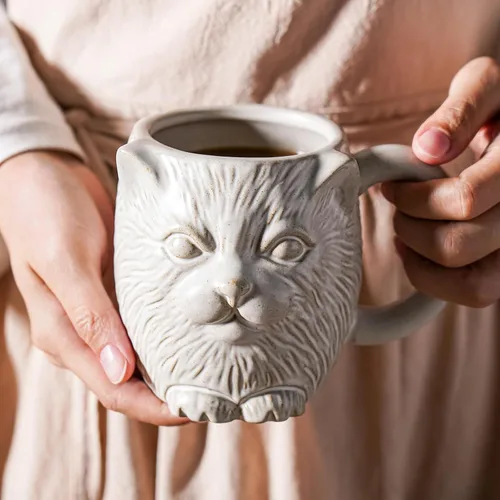 Vista 7 de Taza de café de cerámica de gato blanco de 20 onzas, taza de café grande de cerámica, taza con patrón de gato 3D novedoso para café, té, cacao