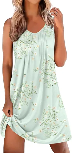 Vista 13 de Ekouaer Camisones para Mujeres Sin Mangas Camisa de Dormir Tipo Tank Camisón Cuello en V Camisola Plisada Camisa de Noche Vestido de Dormir Suave