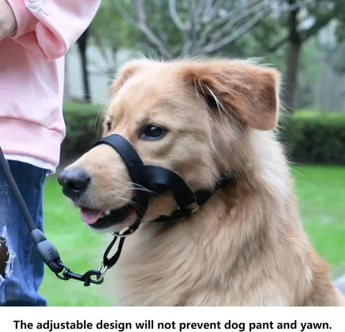 Vista 6 de Genlte - Collar de cabeza de perro con tela suave, arnés para la cabeza para que el perro deje de tirar con lazo ajustable (S, azul lago)