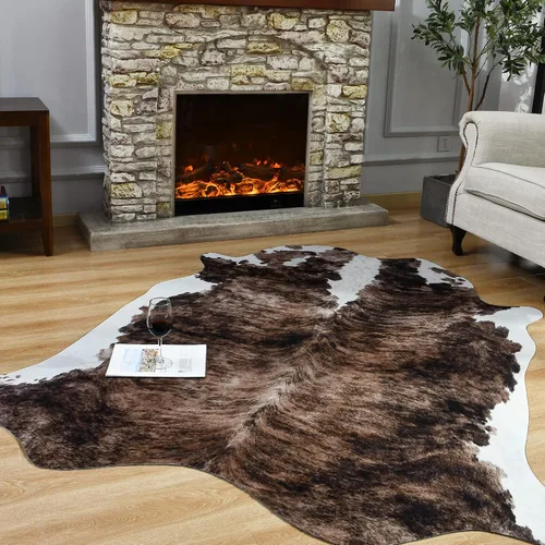 Vista 14 de Easycozy Alfombra de piel de vaca sintética con gran estampado de vaca, 3 x 4 pies, alfombra gruesa y elástica para dormitorio, sala de estar