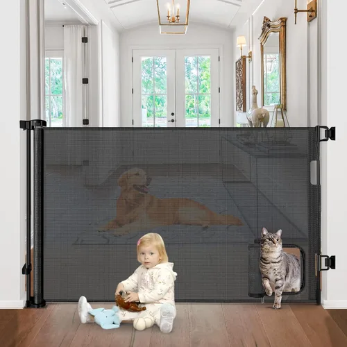 Vista 8 de Puertas retráctiles para bebés con puerta de 55" de ancho Puerta retráctil para perros con puerta para mascotas Puerta retráctil al aire libre