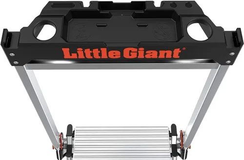 Vista 14 de Escaleras Little Giant Jumbo Step, taburete plegable de 3 pasos, 2.2 pies de aluminio, con plataforma, pasamanos y bandeja para herramientas