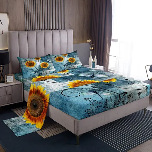 Vista 19 de Erosebridal Juego de sábanas rústicas de granja, tamaño individual, diseño de mariposa y girasol, para niños y adultos, estilo retro, grunge, verde