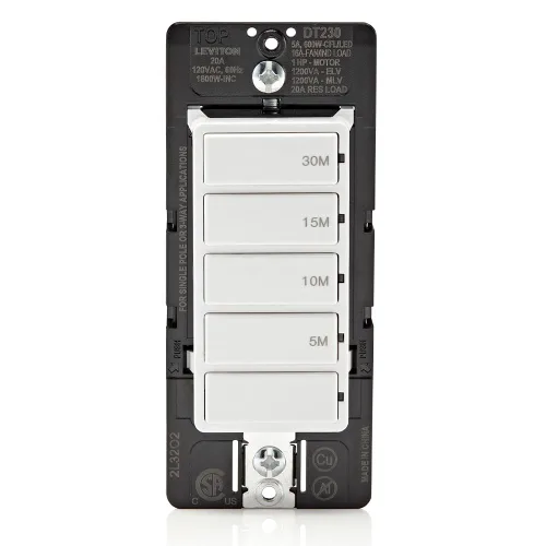 Vista 16 de Leviton Interruptor temporizador de cuenta regresiva para luces domésticas y extractores, 15-30 minutos, 1-2 horas, no requiere cable neutro, un
