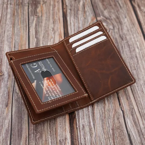 Vista 6 de ag wallets Billetera plegable de cuero de vaca para hombre con forma única y tarjeta de identificación (marrón vintage), OS (1209CF), Marrón