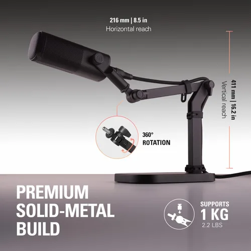 Vista 4 de Elgato Wave Desk Stand - Brazo de montaje ajustable para micrófonos, Works, HyperX, Rode, Fifine, Shure y más micrófonos, Compatible con rosca
