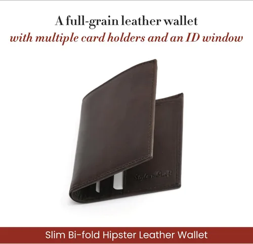 Vista 2 de Style N Craft Slim Bi-fold Hipster Leather Wallet, Full-Grain Leather Wallet