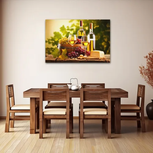 Vista 4 de CXHOSTENT Lienzo decorativo para pared de vino tinto, uvas frescas, frutas y copas de vino, pintura de paisaje campestre para comedor