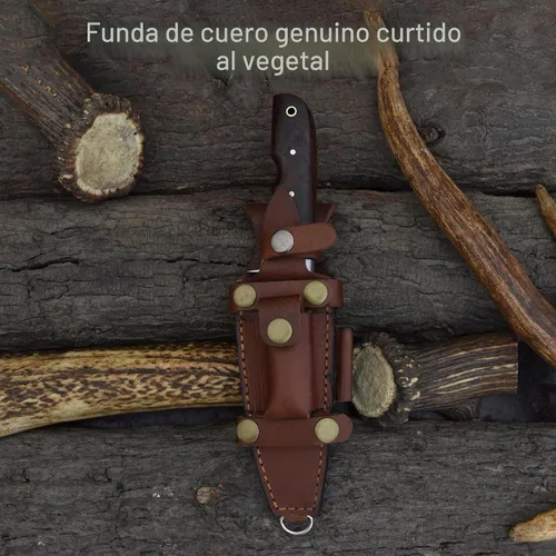 Vista 8 de Knives Ranch Cuchillo de Caza Artesanal de 9-1/2"- Cuchillo de Bushcraft y Campamento de Acero Damasco con Espiga Completa- Mango de Palisandro