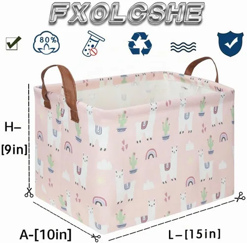 Vista 7 de FXOLCSHE - Canasta rectangular rosa de alpaca, canasta de lavandería impermeable plegable para guardería, canasta de juguetes para habitación