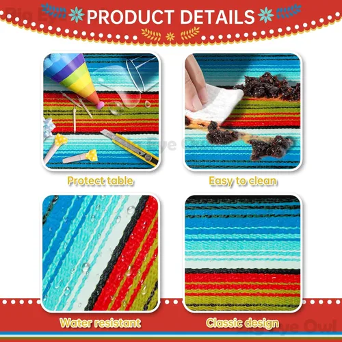 Vista 4 de Mantel de plástico desechable para fiesta mexicana, 2 piezas, para decoración de fiesta de cumpleaños, mantel de mesa de México, suministros