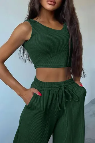 Vista 9 de PRETTYGARDEN Trajes de 3 piezas para mujer, conjuntos a juego, cárdigan de punto acanalado, camisetas sin mangas, pantalones de pierna ancha