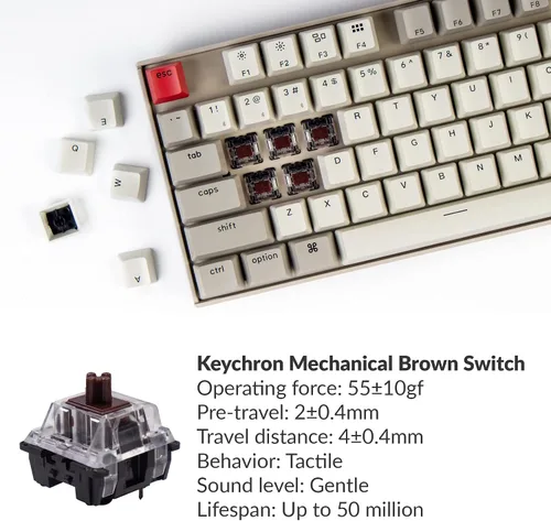 Vista 4 de Keychron K8 87 teclas Tenkeyless Layout inalámbrico Bluetooth teclado mecánico para juegos Mac teclado multitarea tipo C con cable para Windows