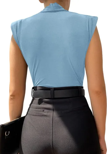 Vista 79 de LYANER Leotardo sin mangas fruncido con cuello en V para mujer