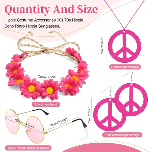 Vista 2 de Accesorios de disfraz hippie para niña de los años 60 y 70