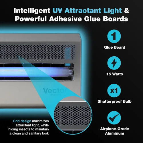 Vista 2 de Catchmaster Vector 15 Silver, trampas de luz UV para interiores para el hogar, trampas de mosquitos para el interior de la casa, lámpara UV
