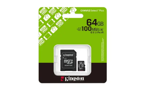 Vista 3 de Kingston Tarjeta microSD Canvas Select Plus de 64 GB Hasta 100 MB/s Clase 10, UHS-I, U1, V10, A1 SDCS3/64GB