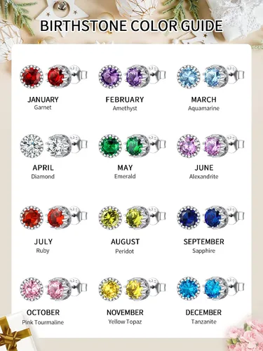Vista 6 de ChicSilver Aretes de plata de ley 925 con forma de corazón brillante, redondaprincesa con piedra natal para mujer, joyería de cumpleaños