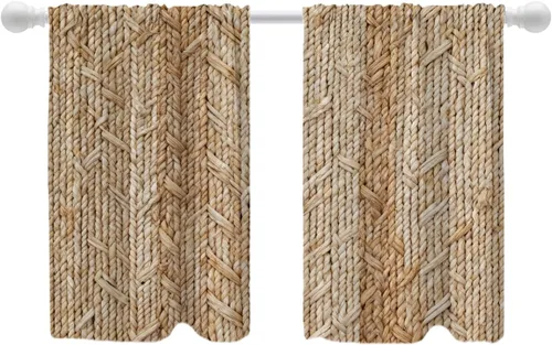 Vista 16 de Shrahala Cortinas rústicas de granja para ventanas de cocina, textura de cesta tejida, paneles de cortina rústica para ventana de granja, poliéster