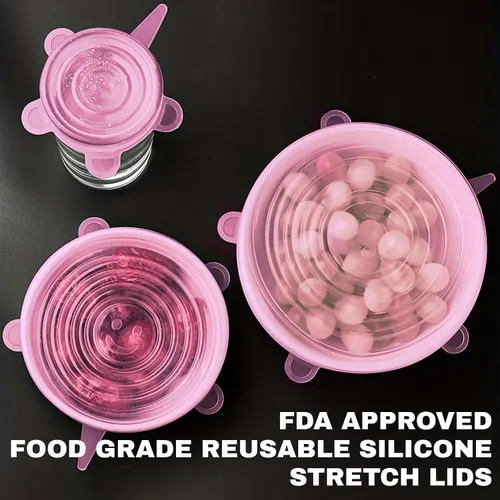 Vista 6 de Tapas elásticas de silicona reutilizables, 18 fundas elásticas redondas y cuadradas, herméticas y a prueba de fugas, aptas para microondas