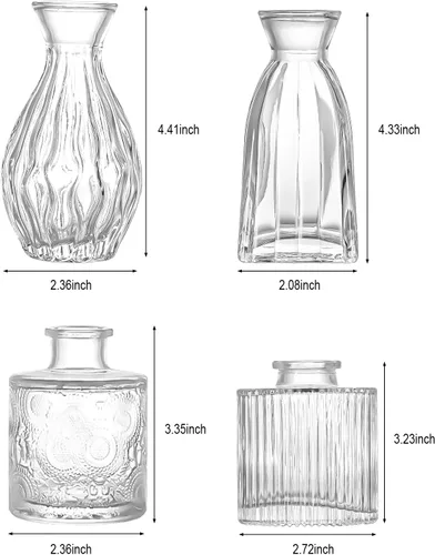 Vista 10 de Juego de 4 jarrones de cristal, 4 tamaños de florero pequeño para decoración de mesa de fiesta o hogar