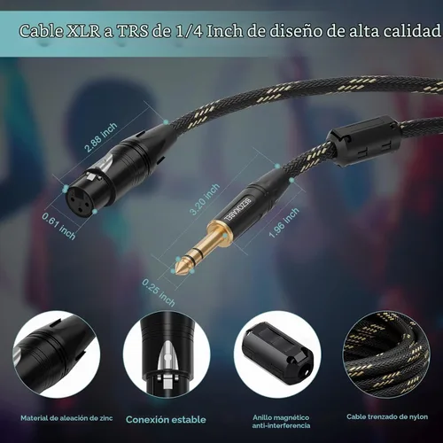 Vista 4 de Adaptador XLR equilibrado hembra a TRS de 1/4 pulgada (6.35mm), cable de micrófono de 6 pies