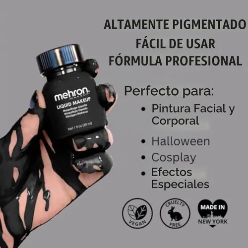 Vista 2 de Mehron - Maquillaje líquido, pintura para la cara y cuerpo (30 ml). Negro