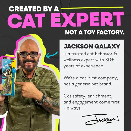 Vista 7 de Jackson Galaxy Gotcha! Juguete de varita para gatos, juguete retráctil para juegos atractivos, varita telescópica con plumas naturales para gatos