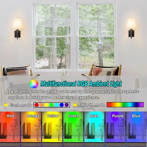 Vista 4 de YHCDLAMP Juego de dos apliques de pared que funcionan con pilas, luces de pared que funcionan con pilas con control remoto, lámpara de pared RGB
